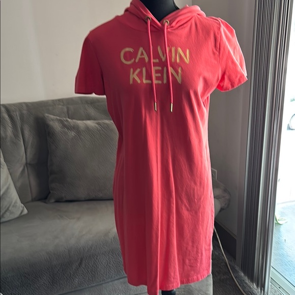 Calvin Klein Pink Hoodie Dress with Gold Accents - Picture 1 of 5